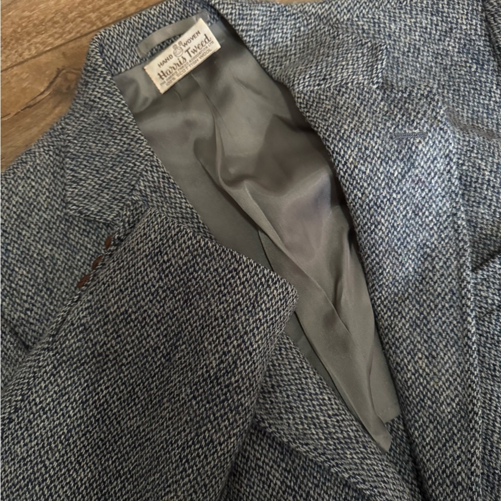 Vintage Harris Tweed Herringbone Blazer 42R Scottish Wool Made in USA Old Money